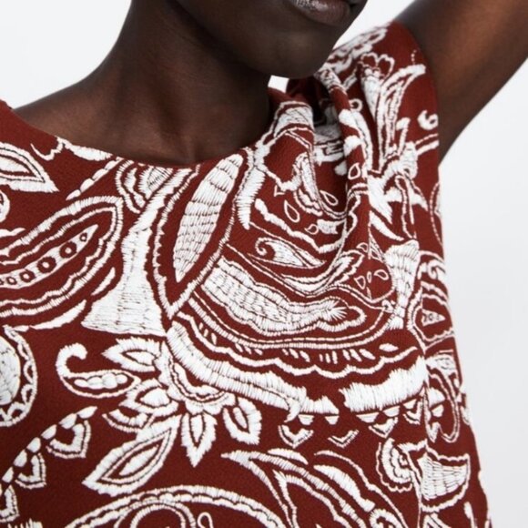 Zara Red Brown White Bohemian‎ Embroidered Shift Dress Size Small Short Boho S - Picture 5 of 9